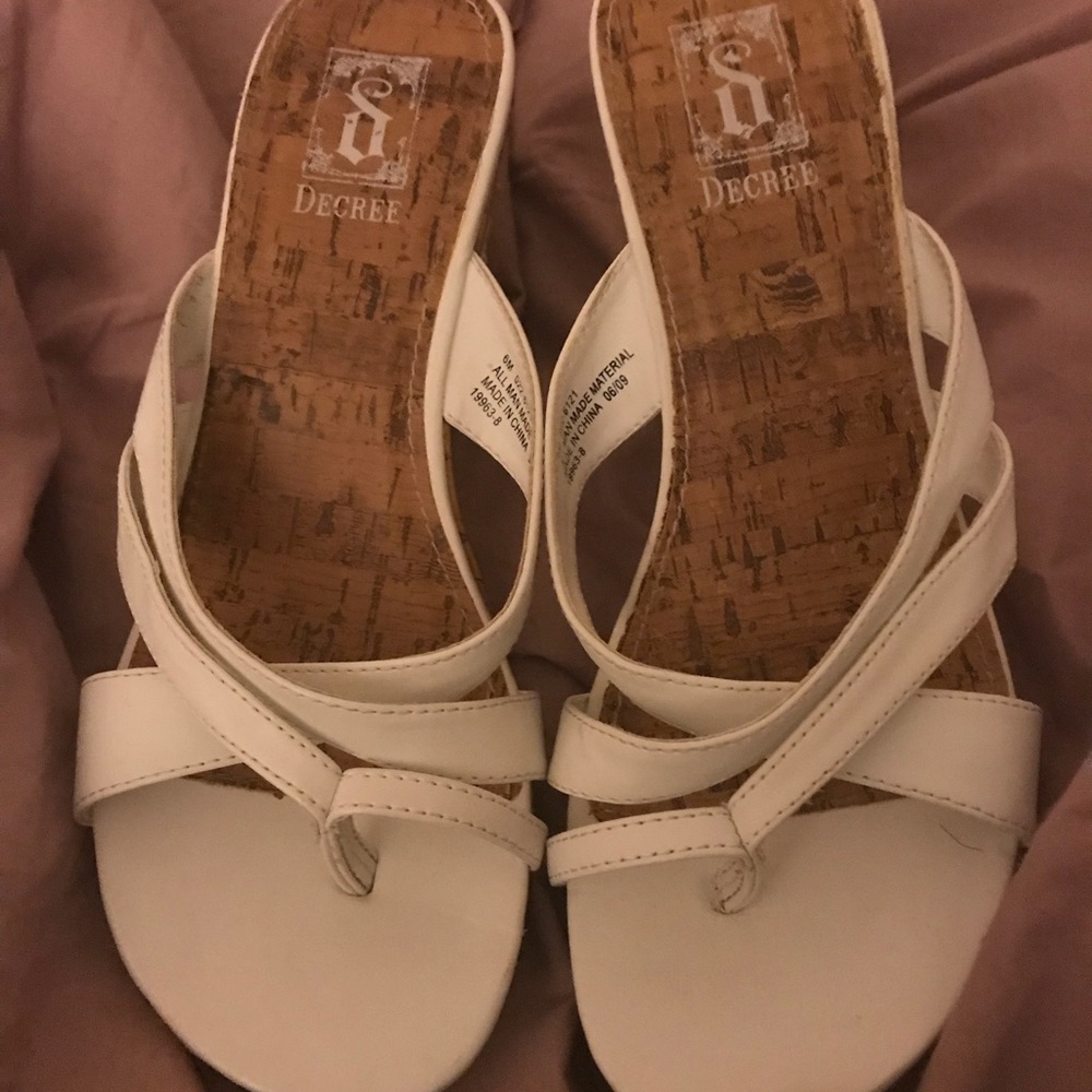 Cork and White Wedge Sandals